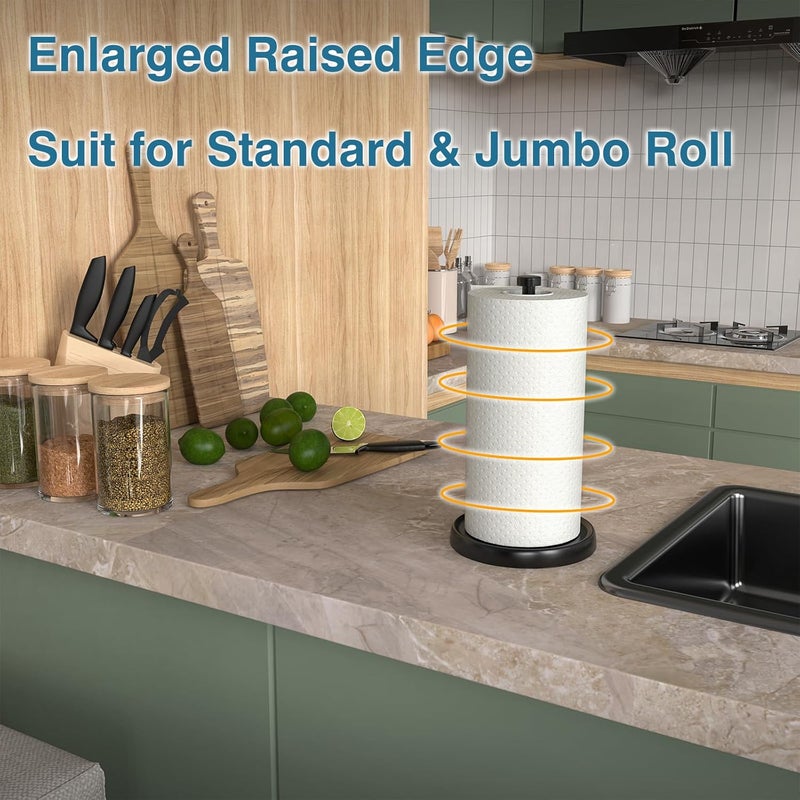 Swaitee Paper Towel Holder Countertop, One-Handed Tear, Stainless Steel, Weighted Base, Black, Paper Towel Roll Holder Stand with Ratchet Mechanism for Kitchen Bathroom Farmhouse Essentials Decor Accessories - Image 2